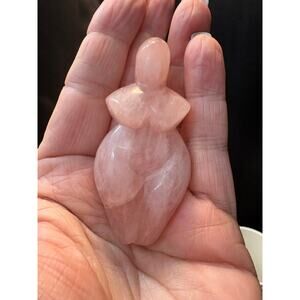 Hand Carved Rose Quartz Stone Goddess Figure 36g 3”